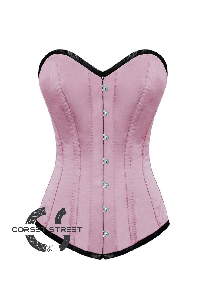 Pink Blush Satin Gothic Burlesque Bustier Waist Training Costume LONG Overbust Plus Size Corset Top