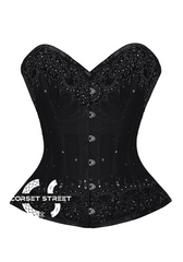 Black Handmade Sequins Gothic Burlesque Bustier Waist Training Overbust Corset Costume