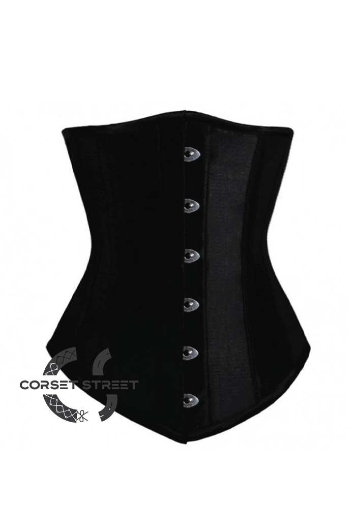 Black Satin Gothic Burlesque Bustier Waist Training LONG Underbust Corset Costume