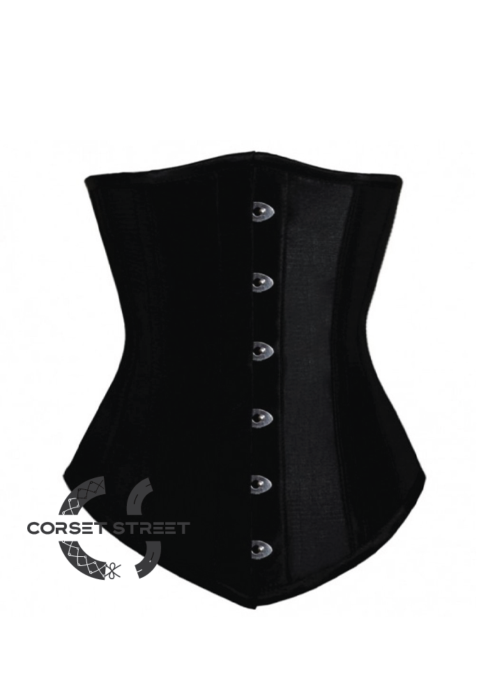 Black Satin Gothic Burlesque Bustier Waist Training LONG Underbust Plus Size Corset Costume