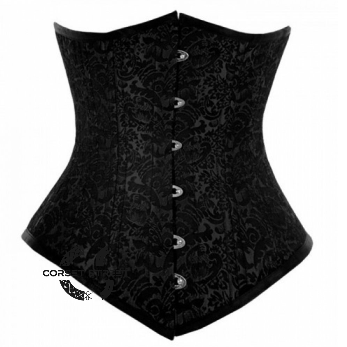 Black Silver Brocade Double Bone Gothic Burlesque Bustier Waist Training LONG Underbust Corset Costume