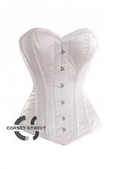 White Satin Gothic Burlesque Bustier Waist Training Overbust Plus Size Corset Costume