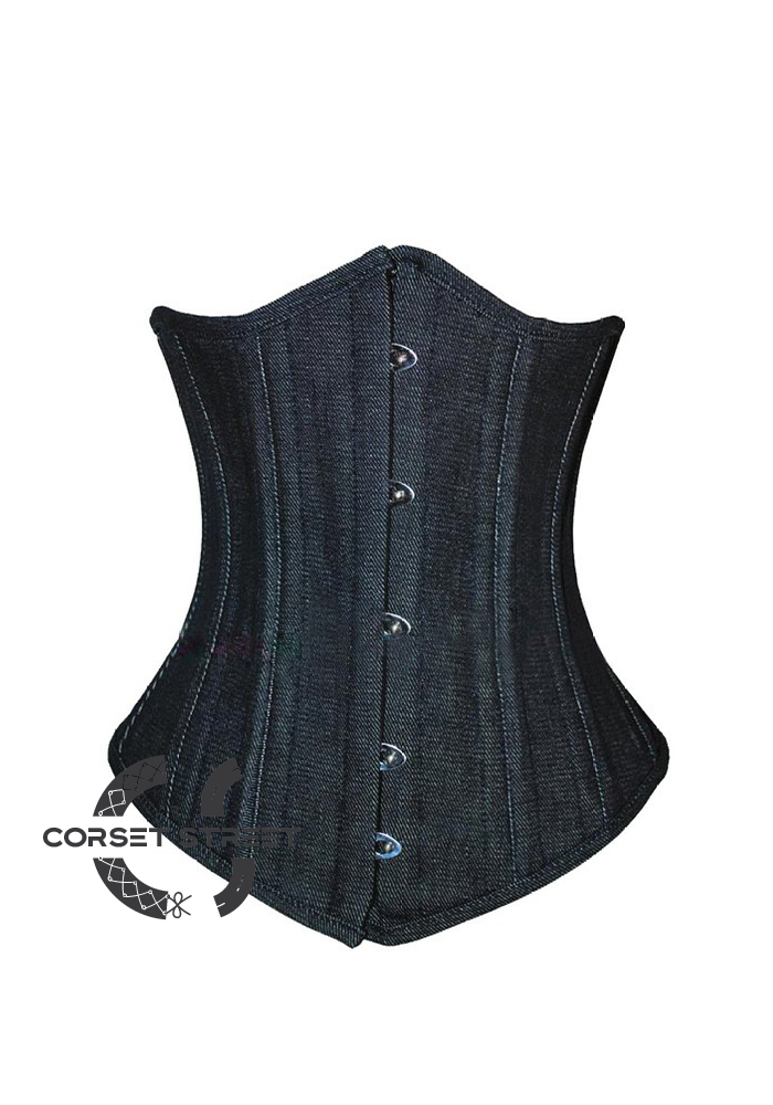 Underb Black Denim Double Bone Gothic Steampunk Bustier Waist Training Underb ...