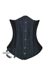 Black Denim Double Bone Gothic Steampunk Bustier Waist Training Underbust Corset Costume