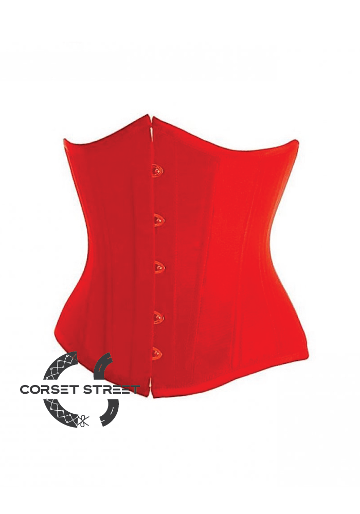 Red Satin Gothic Burlesque Bustier Waist Training Underbust Corset Costume