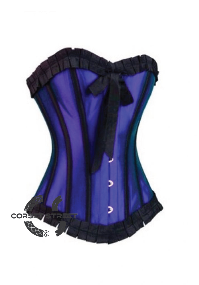 Royal Blue Satin Gothic Retro Burlesque Bustier Waist Training Overbust Corset Costume