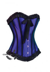 Royal Blue Satin Gothic Retro Burlesque Bustier Waist Training Overbust Corset Costume