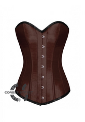 Brown Satin Gothic Burlesque Bustier Waist Training LONG Overbust Plus Size Corset Costume