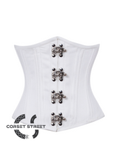 White Satin Seal Lock Double Bone Gothic Steampunk Bustier Waist Training Underbust Plus Size Corset Costume