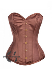 Brown Satin Gothic Burlesque Bustier Waist Training Overbust Corset Costume