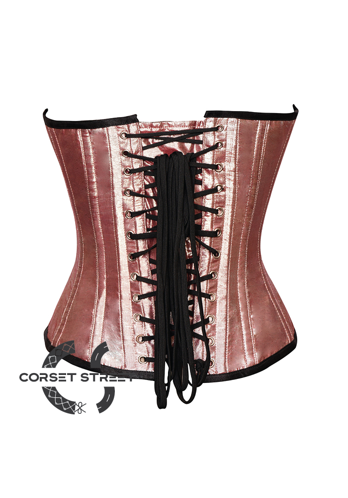 Orange Pink Silk Gothic Burlesque Bustier Waist Training Overbust Corset Costume