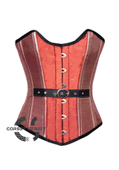 Orange Pink Silk Gothic Burlesque Bustier Waist Training Overbust Corset Costume