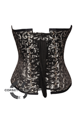 Black Silver Brocade Gothic Burlesque Bustier Waist Training Overbust Corset Costume