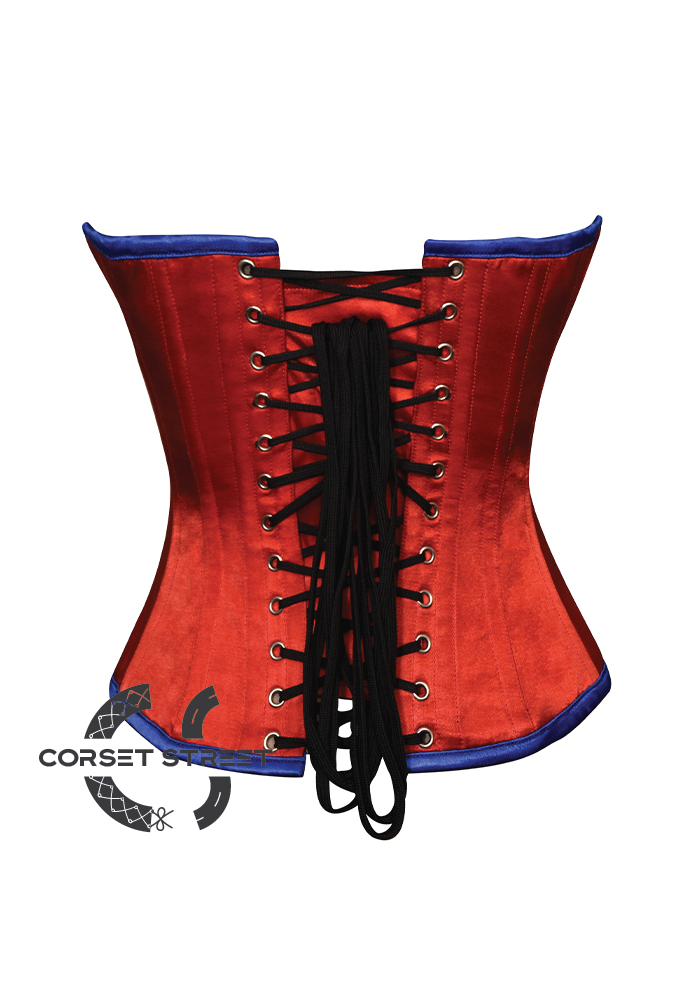 Red Blue Satin Gothic Burlesque Waist Training Bustier Overbust Corset Costume