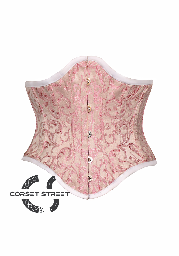 Pink Brocade Gothic Burlesque Bustier Waist Training Sexy Underbust Plus Size Corset Costume