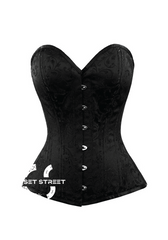 Black Brocade Double Bone Gothic Burlesque Bustier Waist Training Overbust Plus Size Corset Costume