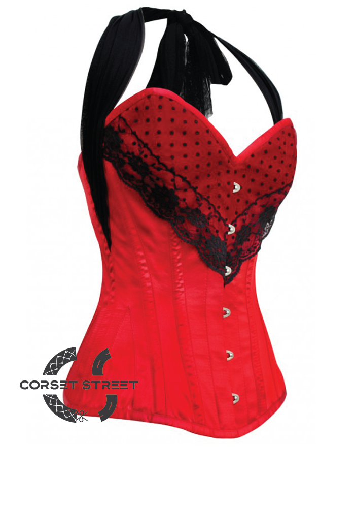 Red Tapta Net Lacing Gothic Burlesque Bustier Waist Training LONG Overbust Corset Costume
