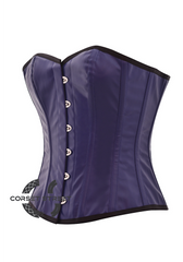 Plain Blue Faux Leather Gothic Steampunk Bustier Waist Training Overbust Corset Costume