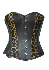 Leopard Print & Brown Faux Leather Gothic Steampunk Bustier Waist Training Overbust Plus Size Corset Costume