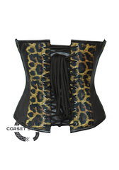 Leopard Print & Brown Faux Leather Gothic Steampunk Bustier Waist Training Overbust Plus Size Corset Costume