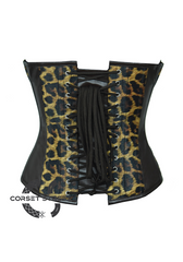 Leopard Print & Brown Faux Leather Gothic Steampunk Bustier Waist Training Overbust Corset Costume
