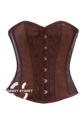 Sexy Brown Flower Texture Faux Leather Gothic Steampunk Bustier Waist Training Overbust Plus Size Corset Costume