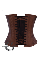 Sexy Brown Flower Texture Faux Leather Gothic Steampunk Bustier Waist Training Overbust Corset Costume