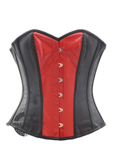 Sexy Black Faux Leather & Red PVC Gothic Steampunk Bustier Waist Training Overbust Corset Costume