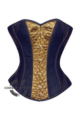 Blue Denim Olive Green Satin Gothic Steampunk Waist Training Bustier Overbust Corset Costume