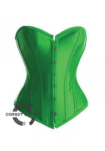 Green Satin Gothic Burlesque Bustier Waist Training Costume Overbust Plus Size Corset Top