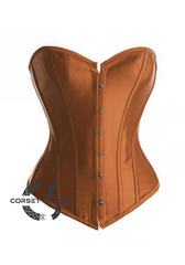 Brown Satin Gothic Burlesque Bustier Waist Training Costume Overbust Corset Top