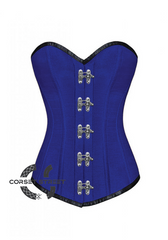 Blue Silk Seal Lock Gothic Steampunk Bustier Waist Training LONG Overbust Corset Costume