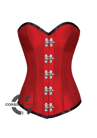Red Satin Seal Lock Gothic Steampunk Bustier Waist Training LONG Overbust Corset Costume