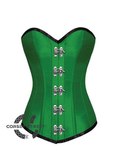 Green Satin Seal Lock Gothic Steampunk Bustier Waist Training LONG Overbust Plus Size  Corset Costume