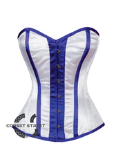 Baby Blue Satin Black Lacing Gothic Burlesque Bustier Waist Training Overbust Corset Costume