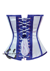 Baby Blue Satin Black Lacing Gothic Burlesque Bustier Waist Training Overbust Plus Size Corset Costume