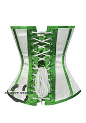 White Satin Green Stripes Gothic Burlesque Bustier Waist Training Overbust Corset Costume