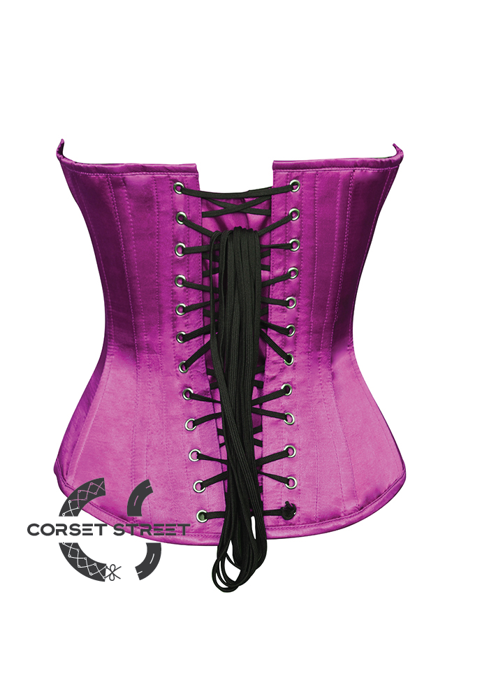 Purple Satin Black Stars Print Gothic Burlesque Waist Training Bustier Overbust Plus Size Corset Costume