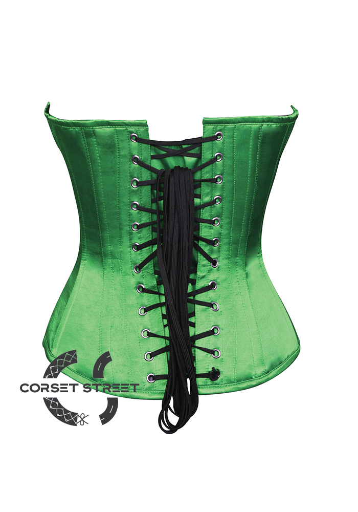 Green Satin Black Stars Print Gothic Burlesque Waist Training Bustier Overbust Corset Costume