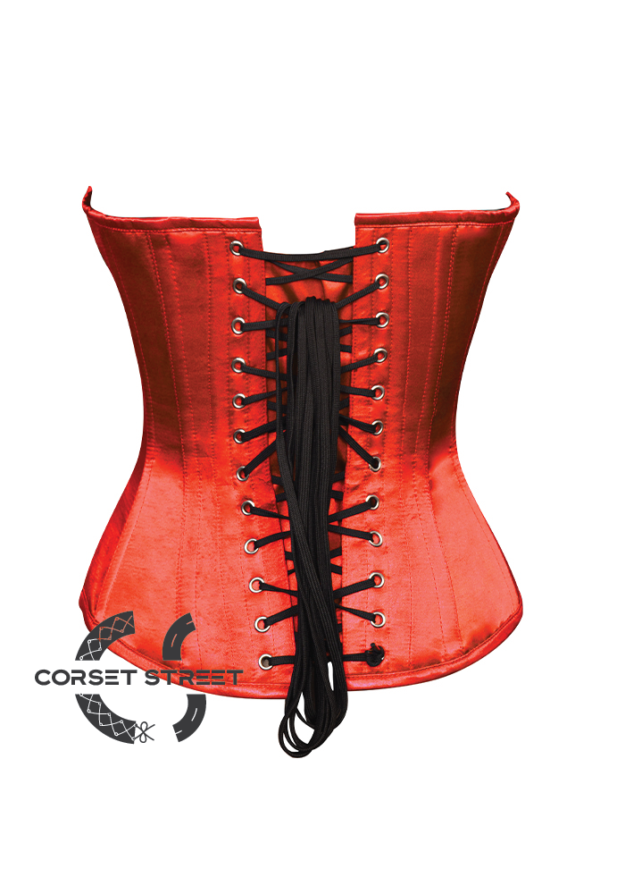 Red Satin Black Stars Print Gothic Burlesque Waist Training Bustier Overbust Corset Costume