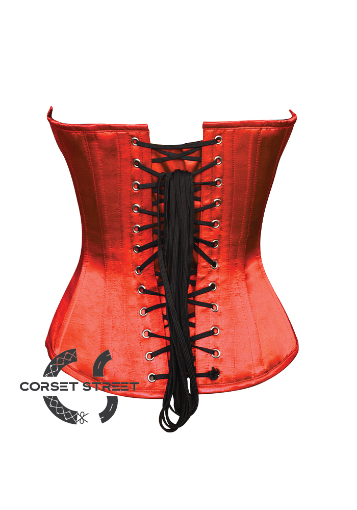 Red Satin Black Stars Print Gothic Burlesque Waist Training Bustier Overbust Plus Size  Corset Costume