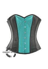 Sexy Black Faux Leather & Blue PVC Gothic Steampunk Bustier Waist Training Overbust Corset Costume