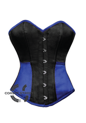 Black & Blue Satin Gothic Burlesque Waist Training Bustier Overbust Corset Costume
