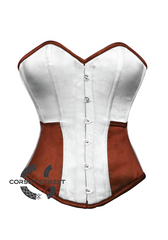 White & Red Satin Gothic Burlesque Waist Training Bustier Overbust Corset Costume