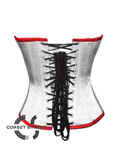 White & Red Satin Gothic Burlesque Waist Training Bustier Overbust Plus Size Corset Costume