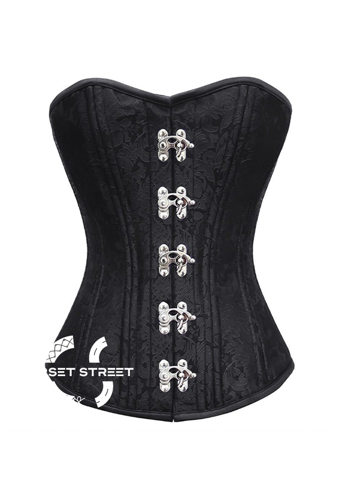 Black Brocade Spiral Steel Boned Corset Front Seal Lock Waist Training Bustier Overbust Plus Size Corset Top