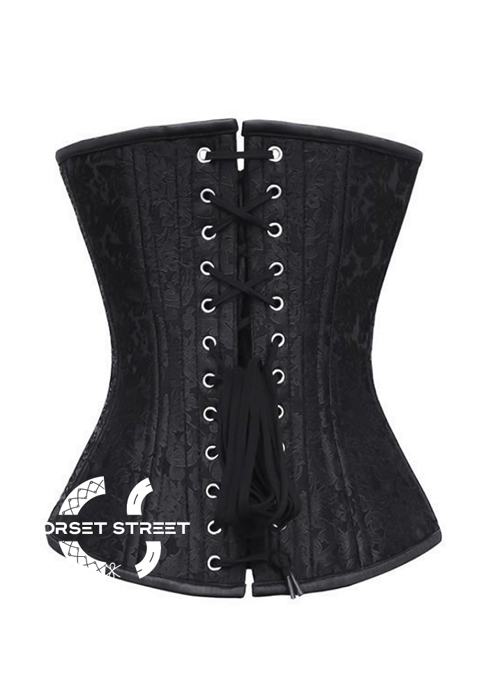 Black Brocade Spiral Steel Boned Corset Front Seal Lock Waist Training Bustier Overbust Plus Size Corset Top