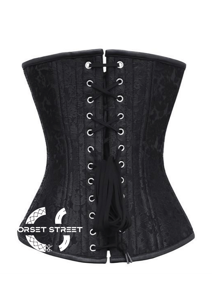 Black Brocade Spiral Steel Boned Corset Antique Clasps Waist Training Bustier Overbust Corset Top