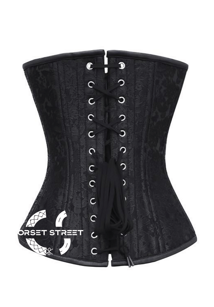 Black Brocade Spiral Steel Boned Corset Antique Zipper Waist Training Bustier Overbust Plus Size Corset Top