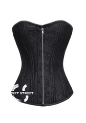 Black Brocade Spiral Steel Boned Corset Zipper Waist Training Bustier Overbust Plus Size Corset Top